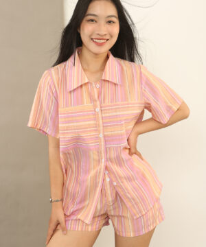 Bộ sơ mi sọc hồng